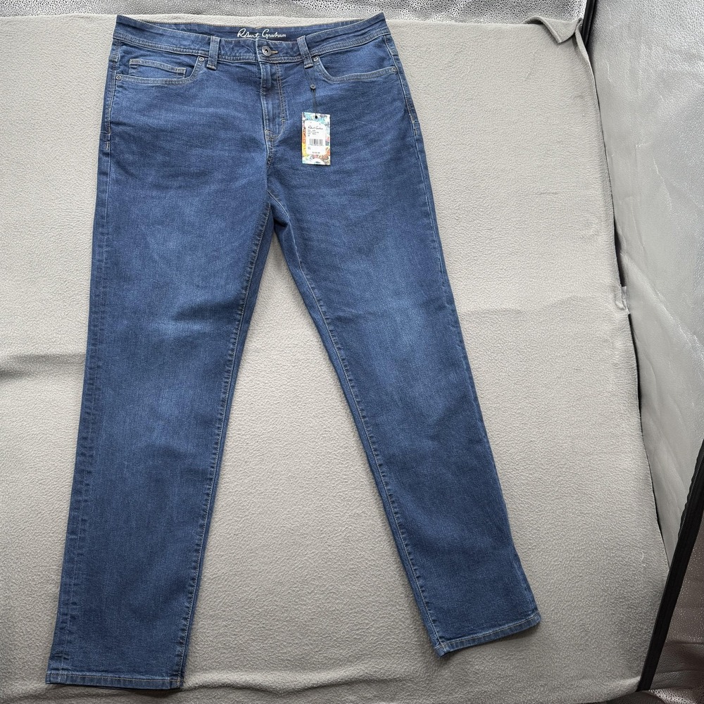 Robert‎ Graham Lance Jeans Mens 36x34 Indigo Medium Wash Regular Stretch NWT